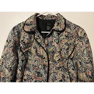 R.Q.T. Women's X-Large XL Quilted Jacket Full Zip Lined Blazer Colorful Paisley